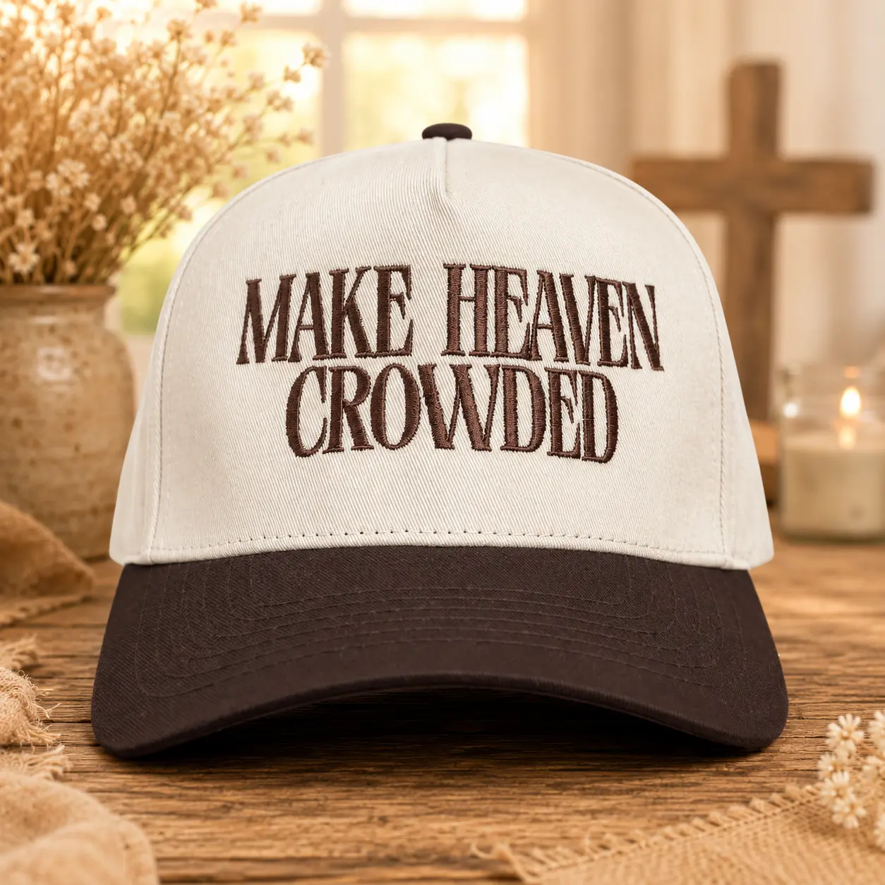 MAKE HEAVEN CROWDED Trucker Hat - Embroidered Christian Headwear, Adjustable Snapback Faith Cap, Adjustable Stylish Hat, Premium Quality Novelty Summer Cool Cap Christmas Birthday Gift casual trendy baseball cap