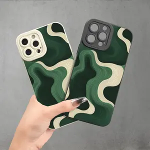 Green Texture Wave UV Print Matte Mobile Phone Case, 360 Degree All-round Protection for iPhone 11 12 13 14 15 16 17 Pro Max XR X/ XS 7 8 Plus SE Mini Xmax Smartphones