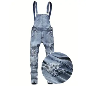 [Popular Choice] Men's Slim-Fit Denim Overalls - Classic Solid Color, Stretch Fabric, Machine Washable - Versatile Fashion for All Seasons Menswear Cotton