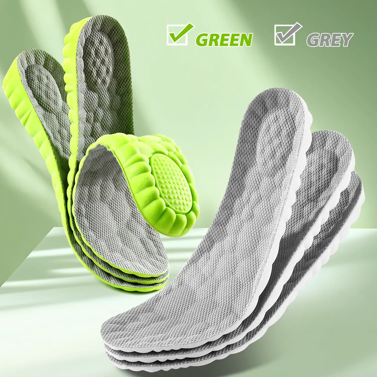 4D Height Booster Insoles - Soft High-Elastic Breathable Honeycomb Mesh, Shock-Absorbing Cushion, Snug Comfort Fit, Anti-Slip Structure, Trim-to-Fit, 3 Height Options (1.5/2.5/3.5cm), for Walk, Outdoor Sports & Daily Use