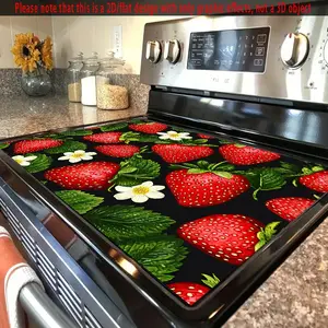 1pc 2D Flat Strawberry and Floral Pattern Stove Protector Mat,Non-Slip, Heat-Resistant Synthetic Cover for Electric Glass Stovetop, Scratch-Resistant, Multi-Purpose for Flat Top Oven, Washer, Dryer, Mouse Pad, Kitchen Décor