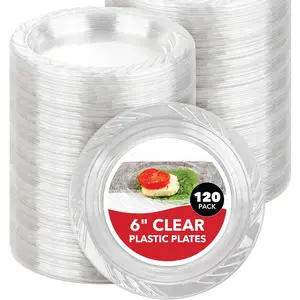 6-Inch Clear Plastic Dessert Plates (120 Pack) Flexible Disposable Clear Plates for Dessert & Appetizers, Crystal Clear Small Plates for Parties & Catering, Clear Plastic Party Plates Colorful Hand