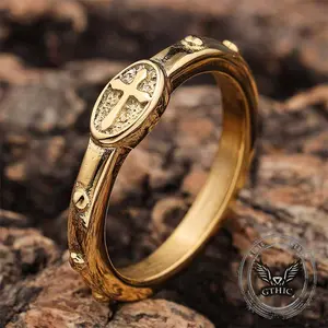 GTHIC Vintage Cross Pattern Stainless Steel Christian Ring Charms Jewelry for Men and Women Daily Wear