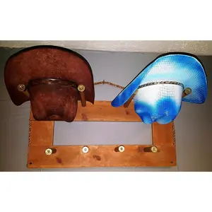 Western and Rodeo Cowboy Hat Rack Horizontal 2-Hat Holder Rustic Wooden Organizer Handcrafted USA Made Space-Saving Home Decor with Integrated Display for 3 Laser Pictures or 2 Statements - Hanger - Hanging