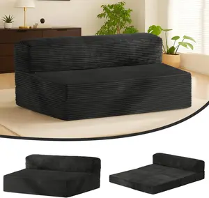 WINZOO Full Size Folding Futon Sofa Bed - 6in Convertible Corduroy Floor Couch with Removable Cover, High-Density Foam Pull-Out Furniture for Small Spaces