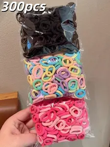 300 colorful basic hair ties and hair rollers, including ponytail clips and durable elastic bands, suitable for daily wear, Scrunchie, Elastic band scrunchies