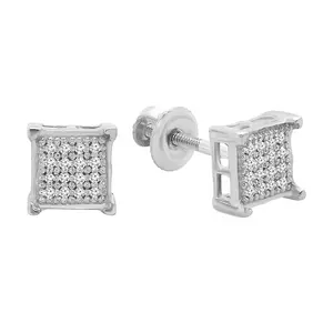 Dazzlingrock Collection 0.06 Cttw Round White Diamond Square Hip Hop Iced Unisex Screw Back Stud Earrings in 925 Sterling Silver