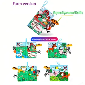 Baby Early Education Interactive Crinkle Cloth Book, 1 Count 3D Cartoon Animal Design Sensory Toys for Infants & Children, Interactive Educational Toys, Preschool Busy Book, Toddler Busy Book
