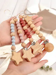 Cute Pacifier Clip & Chain Set, Perfect Gift for Friends, Comfortable Wooden Chain, Holiday Birthday New Year Gifts, Unique Present Idea