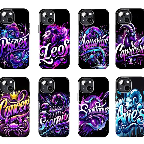 Zodiac Signs Themed 2-In-1 TPU Smartphone Case - Anti-Drop, Shockproof Protector with Beveled Edges, Durable Trendy Stars Earth Design for iPhone 17-11, Pro Max, Pro Plus Mobile Phone Accessories