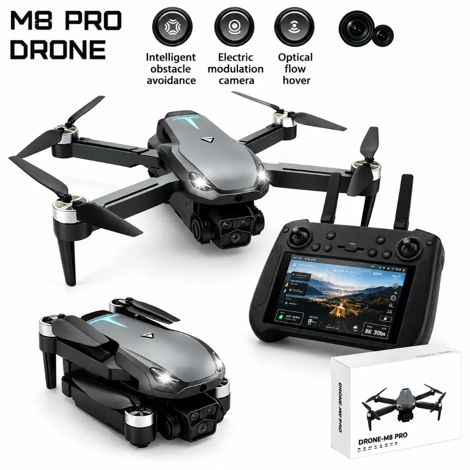 M8 Pro 2026 Foldable GPS Drone with 4K UHD EIS Camera, 5G FPV Transmission, Intelligent Obstacle Avoidance, Auto Return, 360° Flip, Dual Batteries – Easy-to-Fly Drone for Beginners & Adults