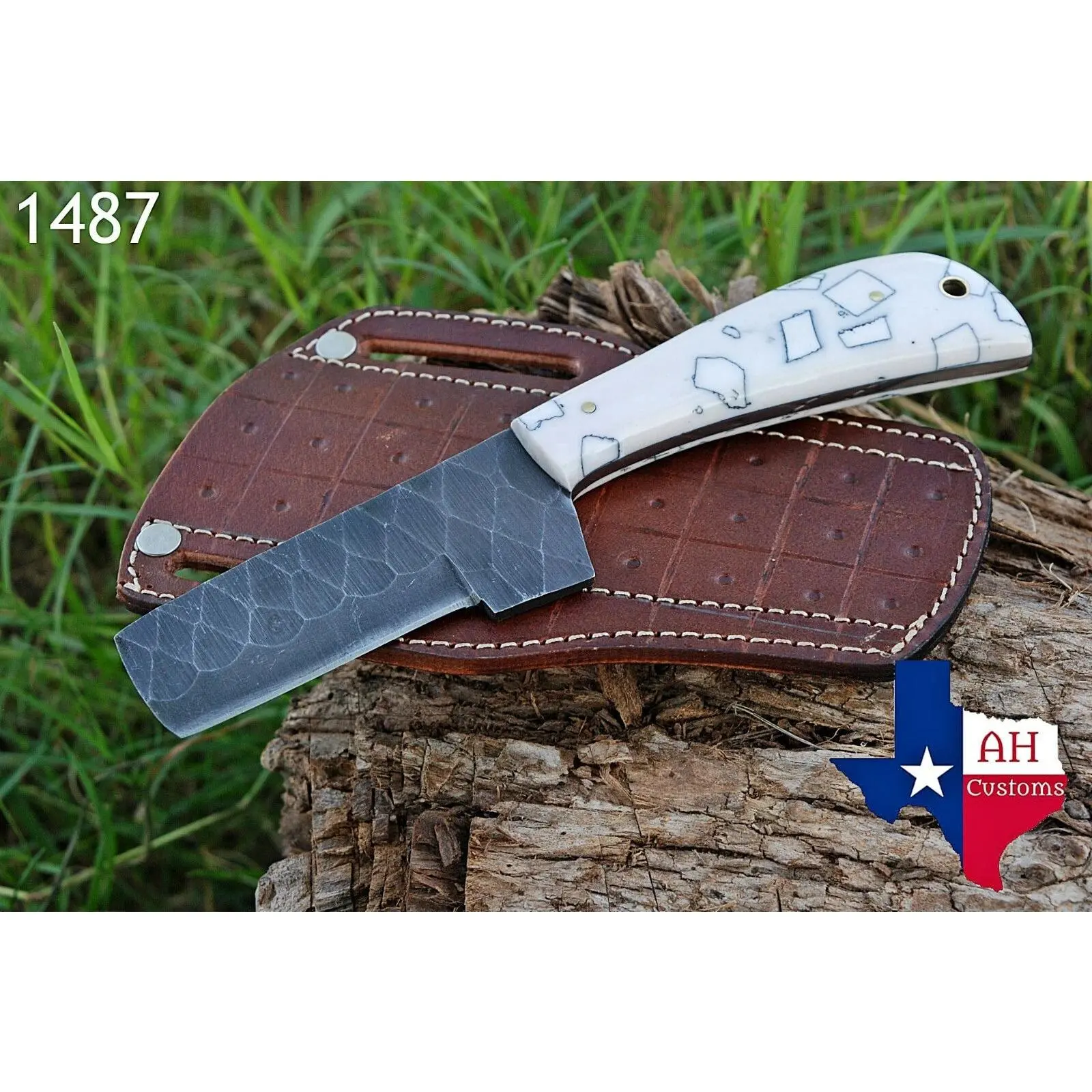 Premium Hand-Forged Railroad Steel Fixed Blade Tool – Raised Handle Leather Sheath Included