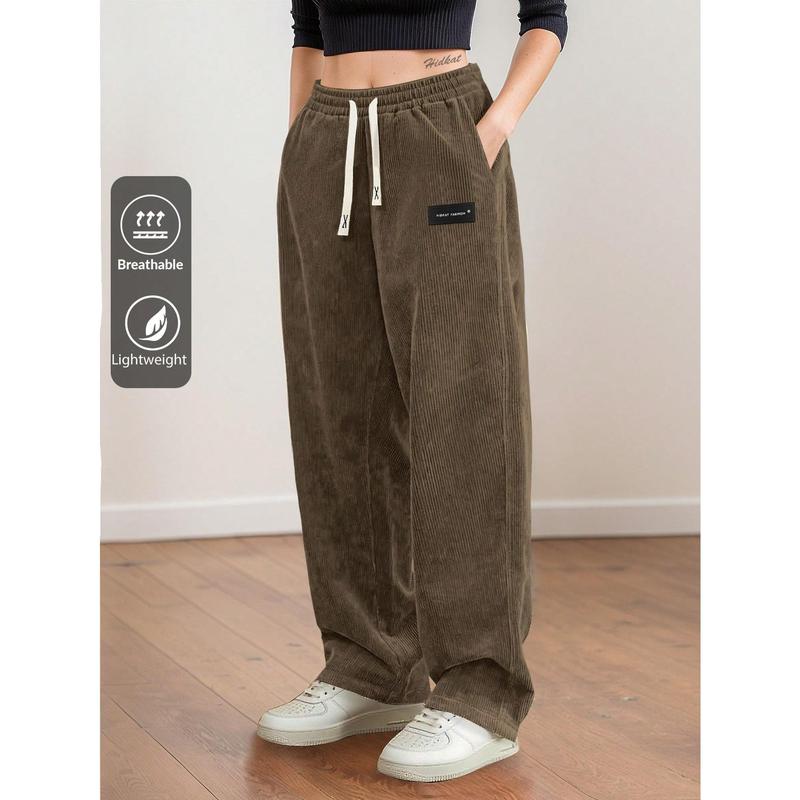 Women's Straight Leg Corduroy Pants Featuring Drawstring Elastic Waist, Fit for Casual, Sports, Hiking, Spring/Autumn