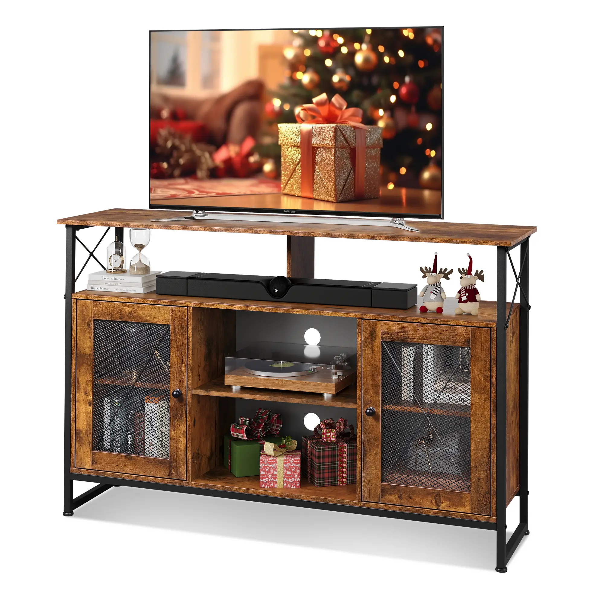 WLIVE TV Stand 55 inch TV,Tall Entertainment Center with Storage, Farmhouse Industrial TV Console for Bedroom Living Room