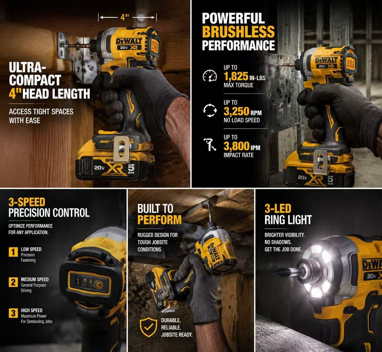 DeWALT DCF850, 20V MAX ATOMIC Brushless Compact Impact Driver, High Torque Cordless Screwdriver, LED Work Light, Professional Heavy Duty Power Tool for Construction, Automotive Repair & Woodworking DeWALT DCF850, 20V MAX ATOMIC Brushless Compact Impact Driver, High Torque Cordless Screwdriver, LED Work Light, Professional Heavy Duty Power Tool for Construction, Automotive Repair & Woodworking
