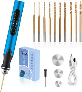 Speed Cordless Mini Drill Pen With  Small Drill Bits,Rechargeable Electric Hand Drill Pin Vise,Resin Drill Set For Jewelry Making, Resin, Plastic, Wood, Keychains DIY (BLUE)