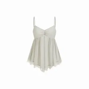 Cider Chiffon Sweetheart Ruched Lace Trim Cami Blouse SwimWeek
