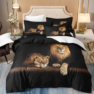 Lion Print Duvet Cover Set, 3 Counts/set Including 1 Count Duvet Cover & 2 Counts Pillowcases without Filler, Soft Comfortable Bedding Set for Home Bedroom Dormitory Room
