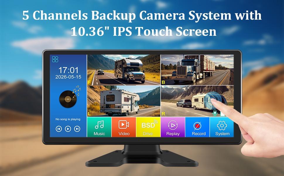 VEKOOTO Backup Camera System with 10.36" IPS 4-Channel Touch Screen Monitor Rear Side View 4 AHD Camera DVR Recording Backup Heavy Duty Camera for Truck Bus RV Trailer Semi Box
