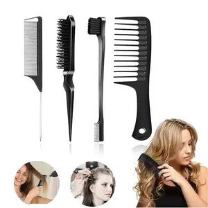 Hair Styling Tool Set, 8 Counts/set Edge Brush & Bristle Brush & Rat Tail Comb & Wide Teeth Comb Set, Professional Hair Styling Tool for Women and Men