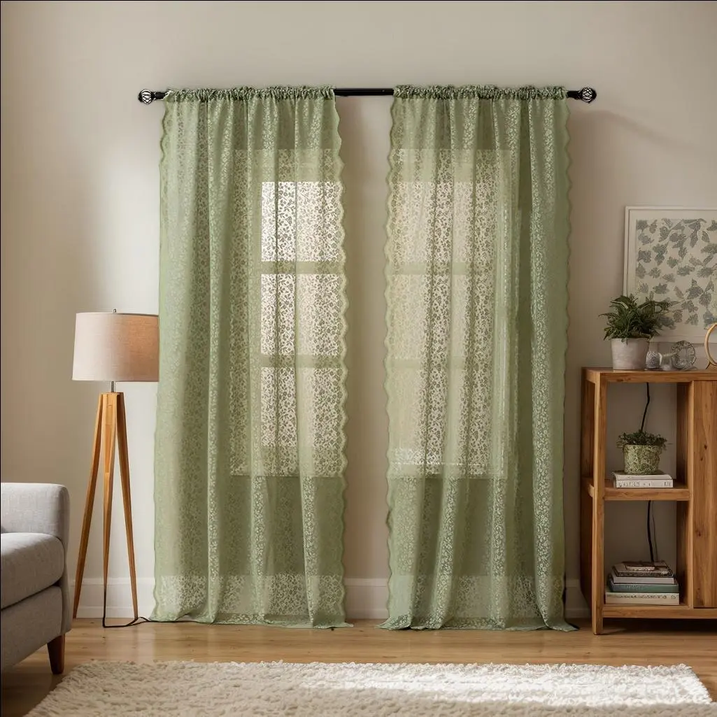Floral Lace Window Curtain, Polyester Curtain, 1 Count Exquisite Retro Curtain, Home Decorative Curtain for Living Room Bedroom Kitchen Bathroom, Home Decor, Home Decoration Curtain