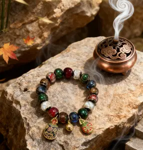 Temple Sacred Incense Ash Beaded Bracelet, Chinese Feng Shui Faith Wear Jewelry, Daoist Bless 5 Elements Bracelet for DIY Beading & Jewelry Making