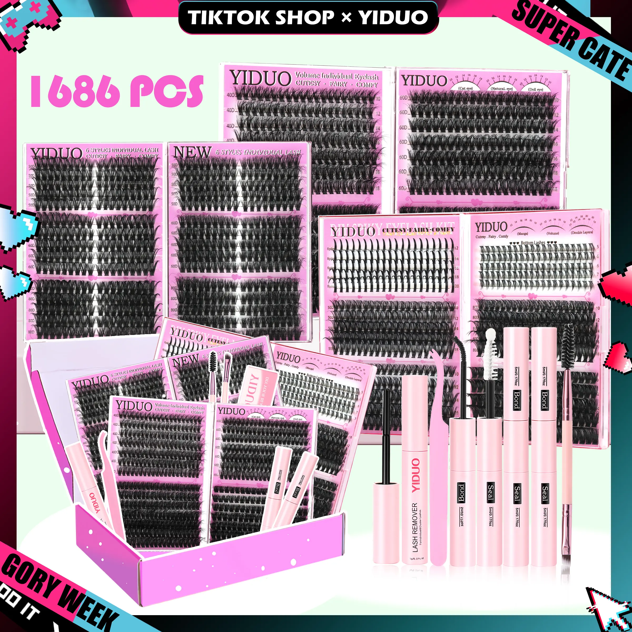 YIDUO Volume Mega/Bottom 6 Box Mix 1110/1479/1686Pcs Lashes Clusters Kit Gift Packs with 2X Bond&Seal – Soft False Eyelash Wispy Natural DIY Individual Clusters Lash Kit for Beginners Bulk Pack Makeup DealsforYouDays