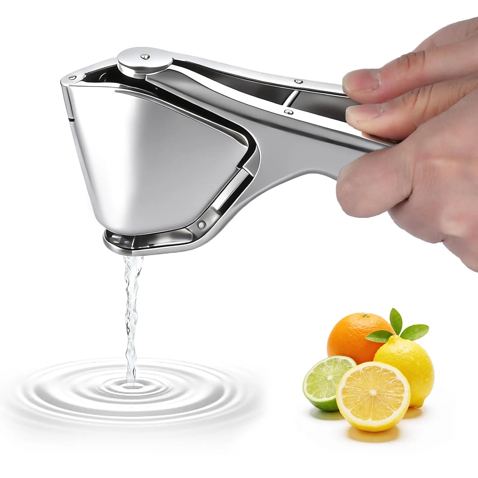 Lemon Squeezer, Stainless Steel Lemon Juicer, Manual Juicer for Lemon Citrus Lime, Foldable Handheld Citrus Squeezer with Seed-Strainer (Silver)