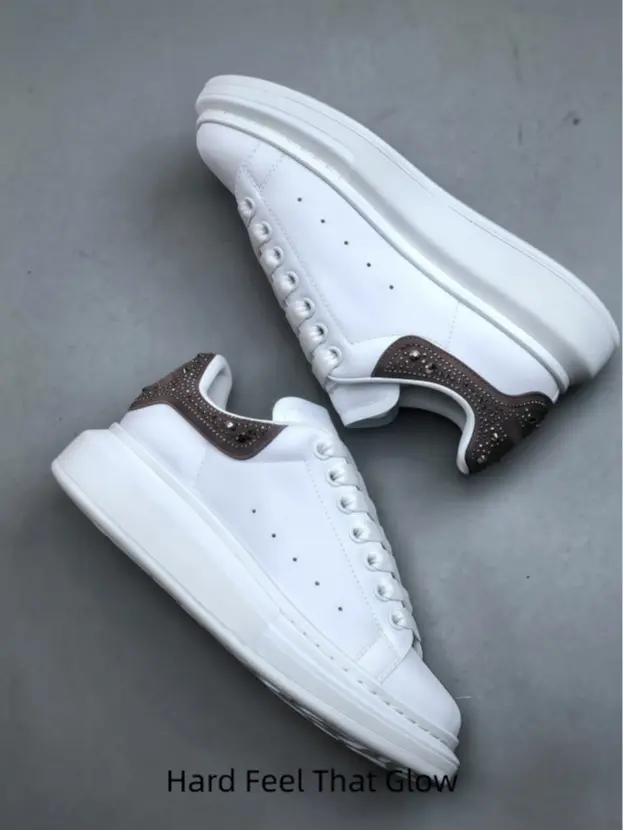 Glitter Brown Heel White Sneakers - Sports Collectible Footwear for Backyard Barbecues, Friend Gatherings, Flexible Movement, Elegant Outfit Pairing with Casual Shorts