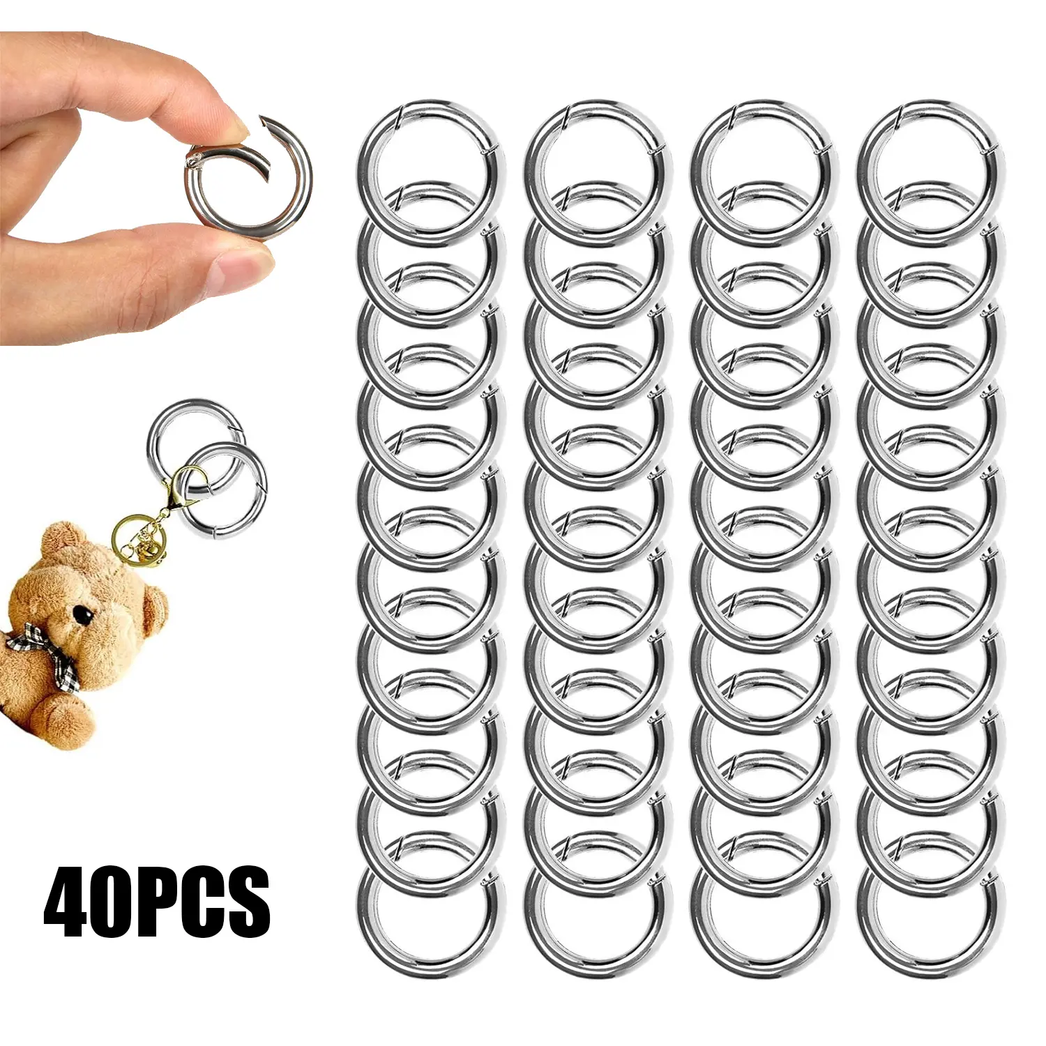 40Pcs/Set Multi-Functional Spring Snap Rings,Rust-Proof Durable O Ring,Metal Round Carabiner Clips for Keychain,DIY Crafts,Bag Charms,Home Organization,Halloween,Christmas,Fathersdaygift,Hand Tools Kits