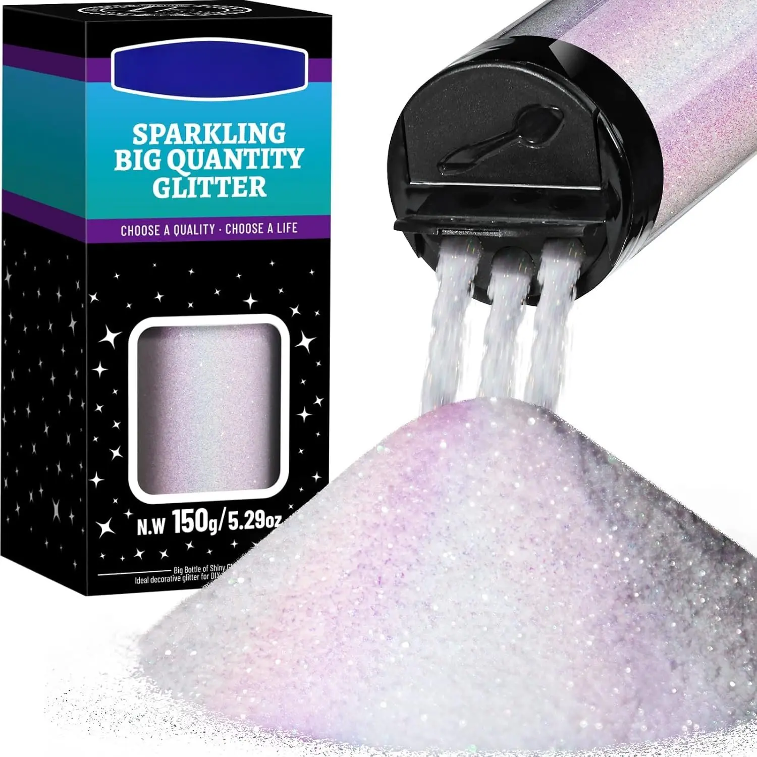 Holographic White Synthetic Rainbow Glitter Jar, 150G/5.29OZ Extra Fine Shiny Makeup Glitter - Sealed Tightly on Top, for Crafts DIY Tumblers, Festive Party Supplies Home Decor Accessory