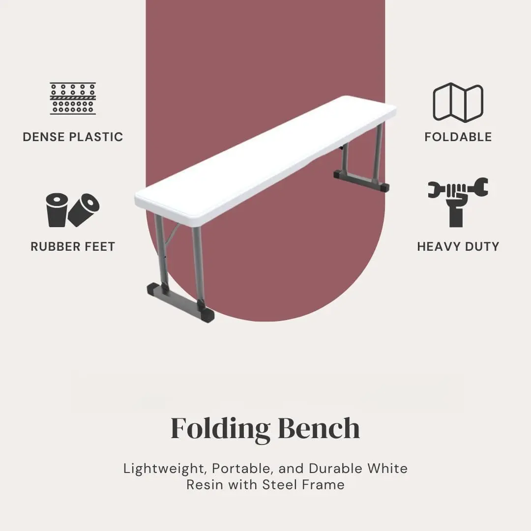 2.75ft Plastic Folding Bench Lightweight and Portable White with