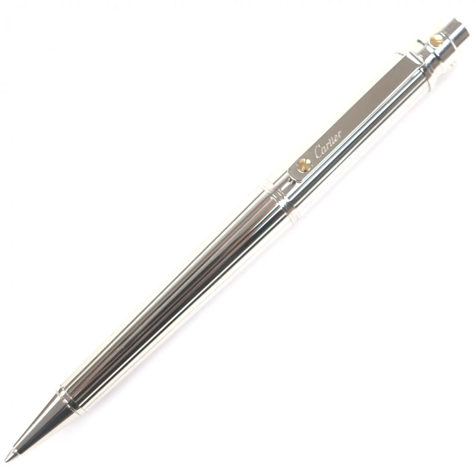 Pre-owned Cartier Sterling Silver 925 (Ag925) Small Leather Goods Santos de Silver Ballpoint Pen