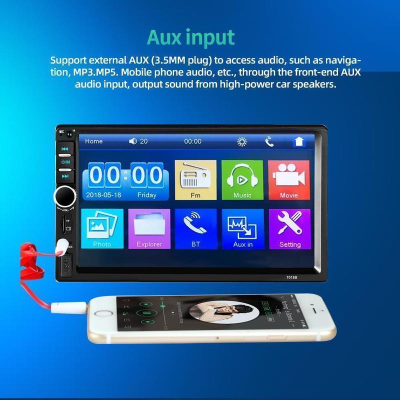 Double Din Car Stereo Car Radio with Bluetooth 7 Inch Touch Screen FM Radio Link USB 2 Din Car Audio Receiver Remote Control Steering Wheel Control Backup Camera