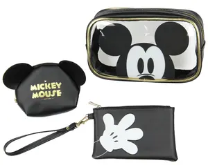 Disney Mickey Mouse 3-Piece Toiletry Bag Set With Clear Cosmetic Bag Beauty Essentials Storage Gift Set
