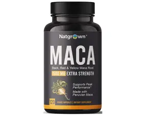 Natgrown Organic Maca Root Powder Capsules - Black, Red & Yellow - 1500 mg per Serving - Gelatinized Peruvian Maca Supplement - Non-GMO, Gluten-Free, Vegan - (120 Count)