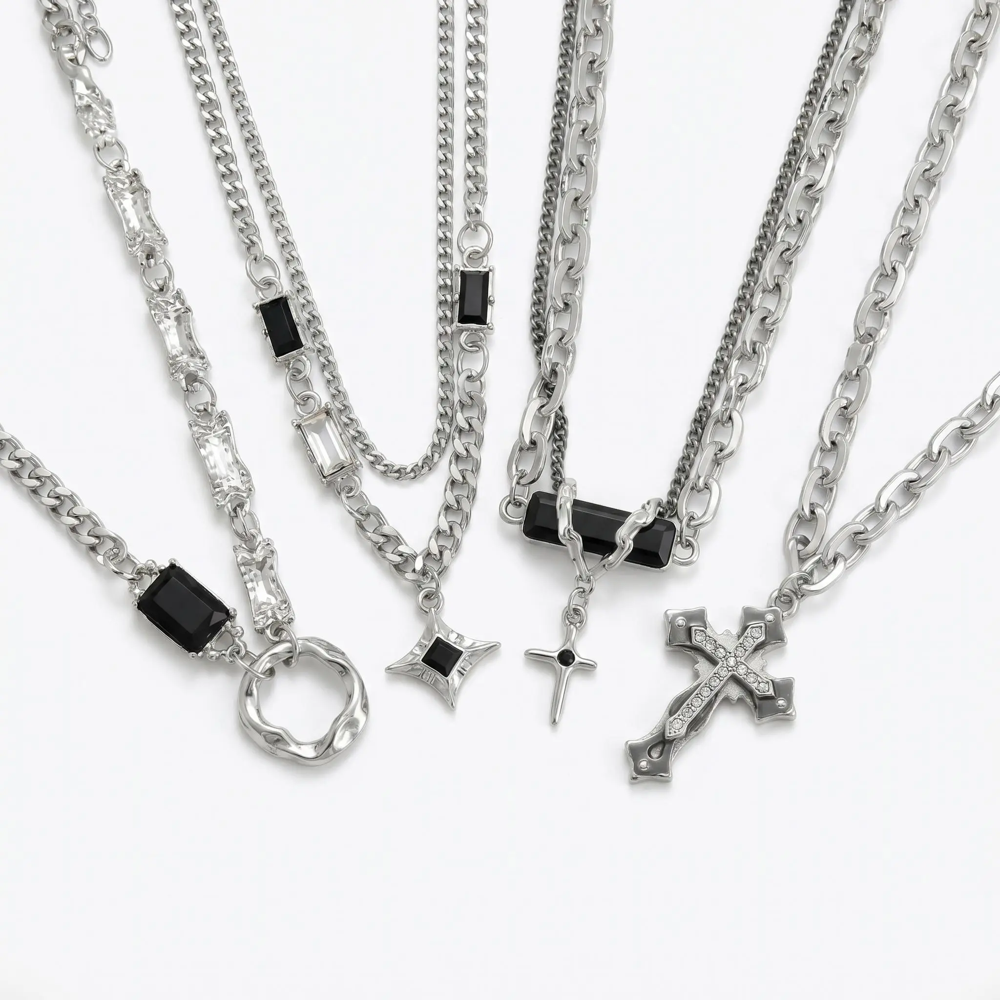 4-Piece Layered Necklace Set for Women Y2K Cross Star Pendant Chain Stackable Jewelry Goth Aesthetic Mix Match Trendy Alt Grunge Streetwear Accessories Birthday Christmas Valentines Day Gifts for Her Teen Girls