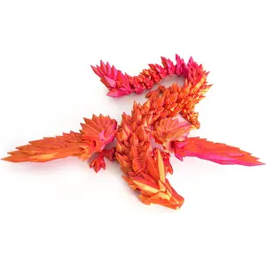 3D Printed Dragon - 18 inch Articulated Dragon with, Winged Crystal Fidget Toy, Home, Birthday Gift, Desk Pet(Red Mix Gold)