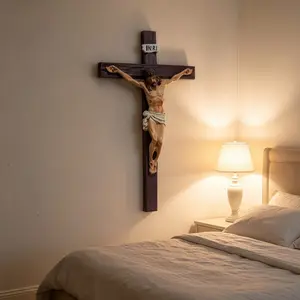 Resin Painted Jesus Cross Ornament, Catholic Relic, Desktop/wall Decor, Religious Icon, Church/home Prayer Decoration, Memorial Gift