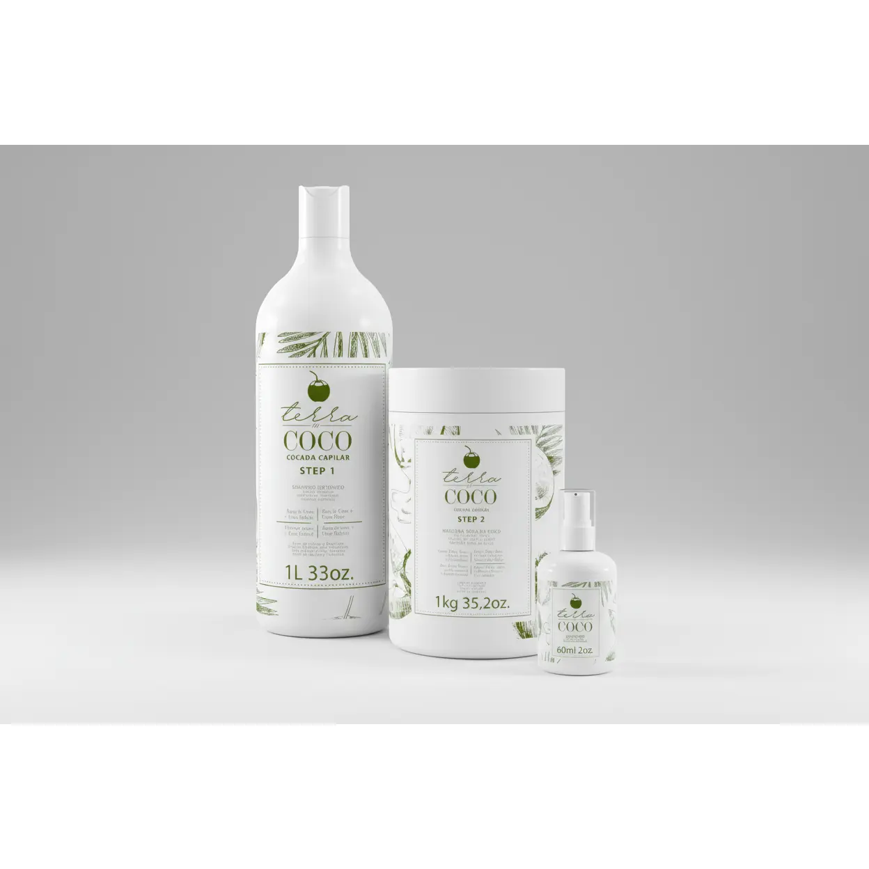 Kit TERRA COCO Isotonic Shampoo + Coconut-Based Mask 1kg / 33oz + Coconut Elixir 60ml / 2oz