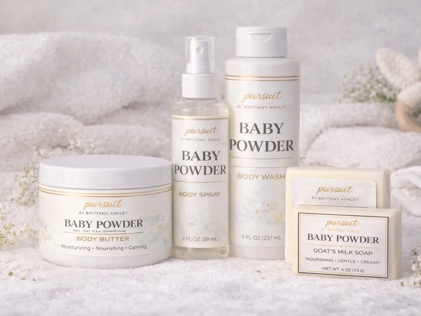 Pursuit By Brittany Ashley Baby Powder Scent Shea Body Butter Moisturizer - 8 oz Body Care Cream for Dry Skin, Restores Hydration, Hydrating