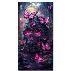 Gothic Art Butterfly Skull Big Size Diamond Painting for Adults 5D Full Round Drill Diamond Art Kit DIY Gem Painting Set Bedroom Living Room Wall Decor Home Decor Gifts