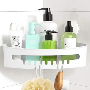 Corner Shower  Suction Cup No-Drilling Removable Shower  Basket  Suction Bathroom Shower Shelf  & Rustproof Organizer for Bathroom Storage - White