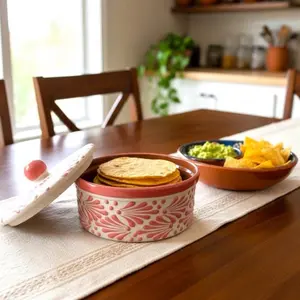Tortilla Warmer With Decorative Pink And White Design for Kitchen Use