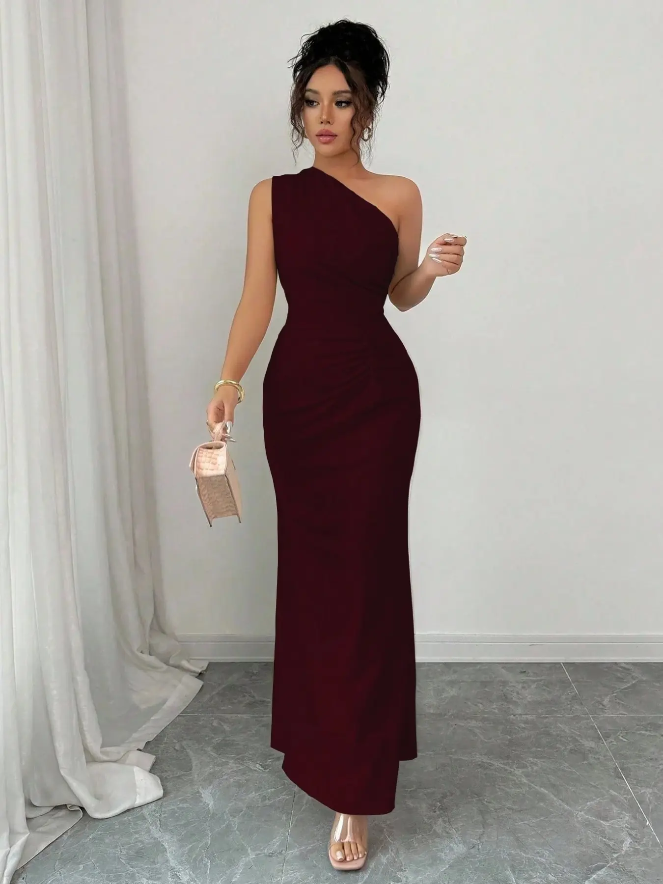 one shoulder dress graduation One Shoulder Black Mermaid Lace Prom Dresses, Black One Shoulder Merma –  jbydress main image 1