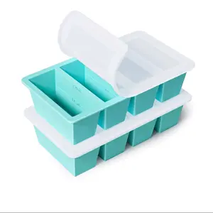 Silicone Freezer Tray with Lid - 1 Cup Silicone Food Freezer Tray - Large Ice Cube Freezer Molds - Soup, Sauce, leftovers, Homemade Meal Prep Freezing Kitchen Storage Containers - Aqua - 2-Pack