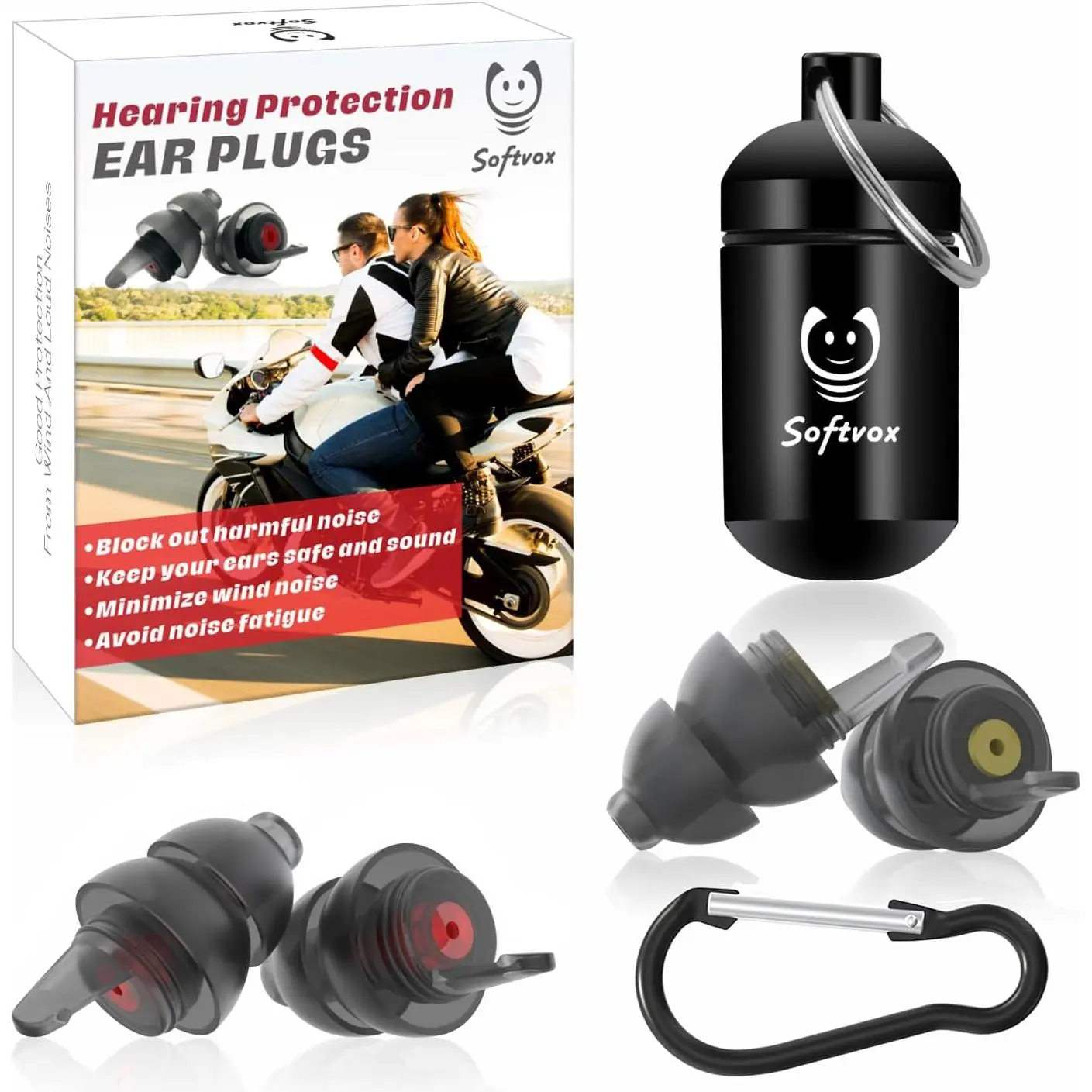 Motorcycle Ear Plugs for Wind Noise Reduction - 2 Pairs - 25dB - Motorcycle Accessories - Reusable Moto Earplugs, Soft Comfortable Hearing Protection for Motorbike, Touring, Racing, Riding