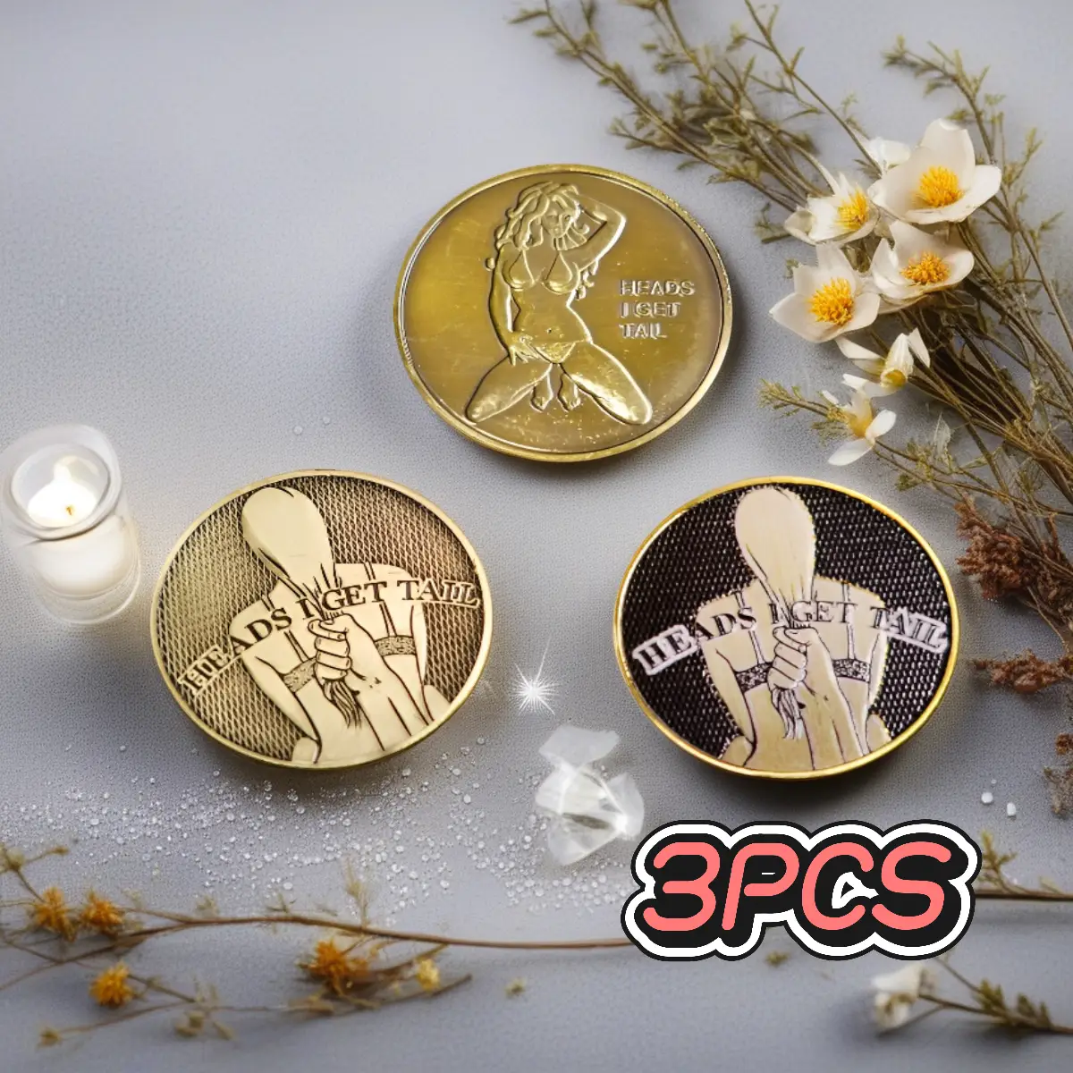 3pcs Lucky Collection Coins-Retro Charm Front and Back Head and Tail-Bikini Youth Challenge Alloy Decoration Perfect for Sports Fans Golf Poker Markin