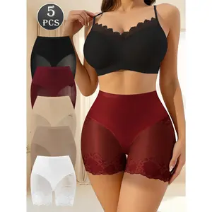 QUASTI ﻿5 Pack High Waisted Translucent Lace Sexy Women's Boxer Briefs, Smooth Breathable Skin-friendly Sweet Shorts, Full Coverage Seamless Confidence Comfortable Suitable for Various Outfi, S-XXL Womenswear