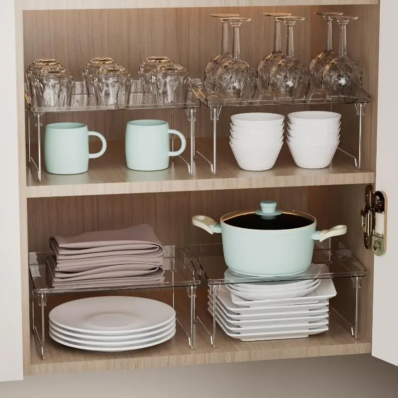 A Versatile Folding Transparent Storage Rack, Suitable for Organizing Kitchen Countertops, Cups, Spices, And Bathroom Items, As Well As Practical Shelving for Office Desks And Restrooms